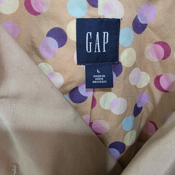 GAP Tan Trench Coat – Women’s Size L Classic Double Breasted Belted Jacket - Picture 3 of 12